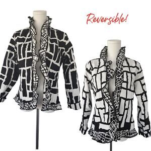 TRIMDIN Reversible Ruffle Brick Artisan Jacket Medium Black White Blazer Travel